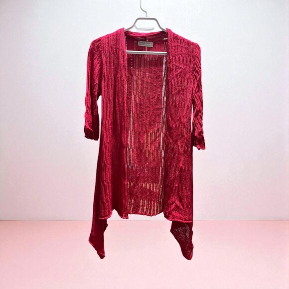 Maria LIsa Jersey Knit Open Front Longline 3/4 Sleeve Cardigan Red - Picture 1 of 2